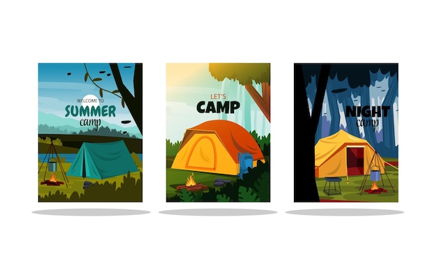 Summer Time Camping Tent Nature Landscape Card Template