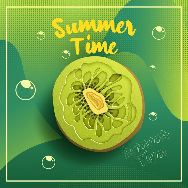 Vector summer time card design with kiwi fruit