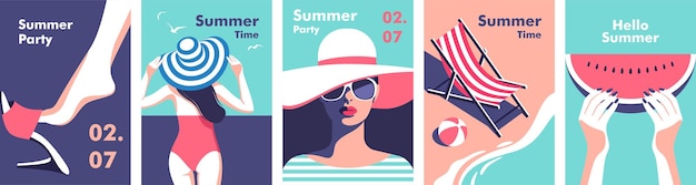 Vector summer time concept of summer party and travel