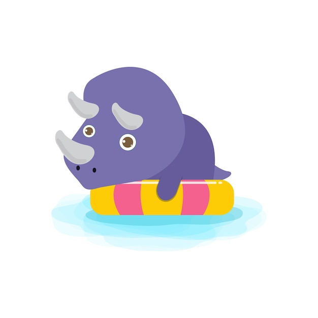 summer time of cute dinosaur baby in swimming nd rubber ring dino cartoon floating on inflatable