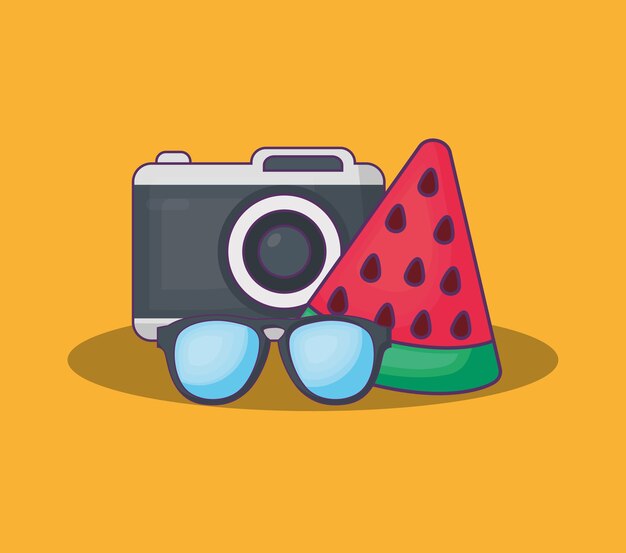 Summer time design with camera and watermelon