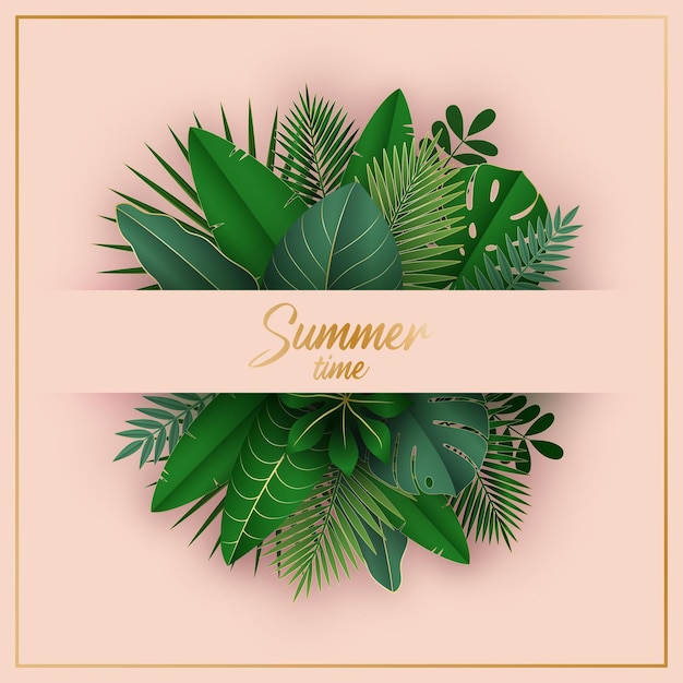 Summer time exotic background vector illustration in paper cut style