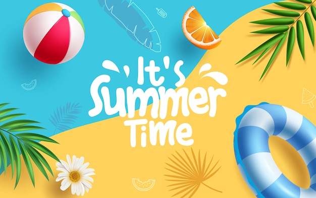夏の時間の挨クリパート背景デザイン 夏の時間テキストクリパートアート オレンジと青