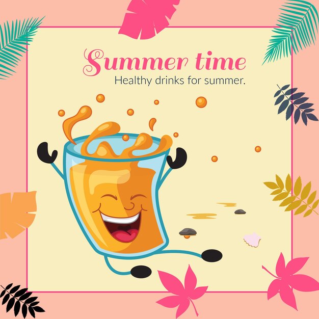 Summer time healthy drinks for summer banner design template