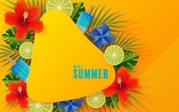 summer time holiday  design with beachcolorful tropical flowers on background