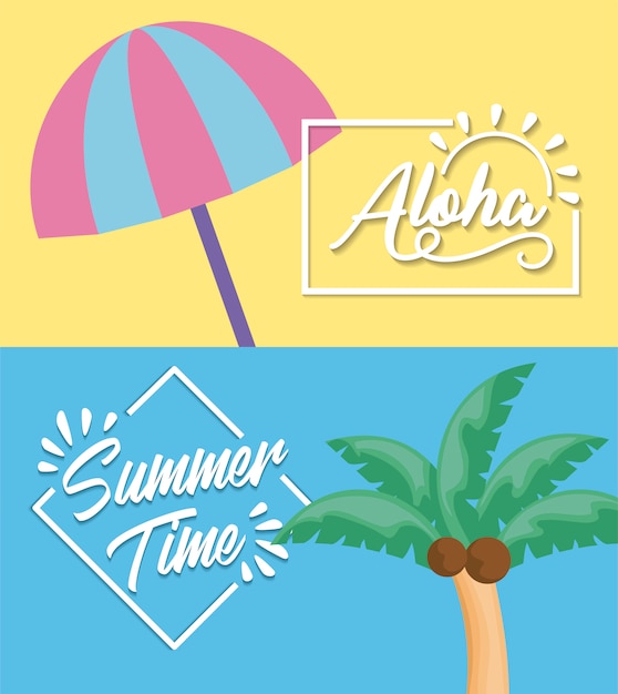 Летний праздник плакат с зонтиком и пальмой