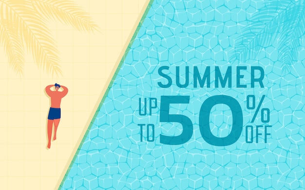 Summer time hot sale advertising design with man in swimming pool.