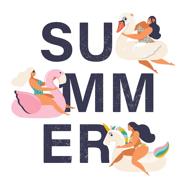 Summer time illustration card with pin up girl.