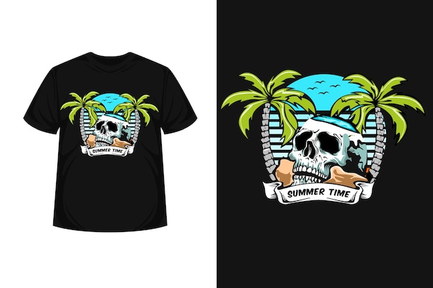 Summer time  illustration t-shirt design with skull