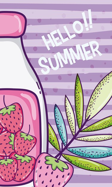 Vector summer time juice card with cute cartoons