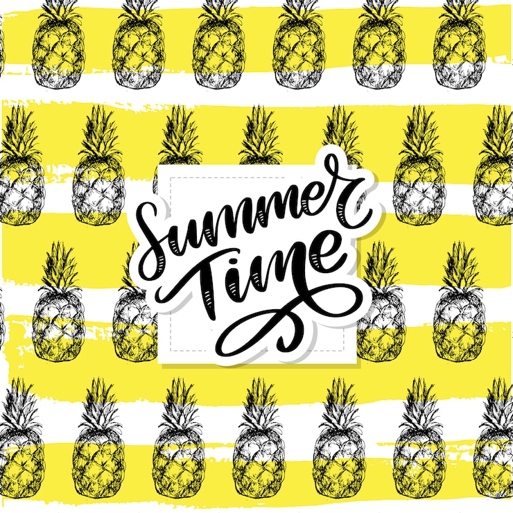Vector summer time lettering with pineapple pattern