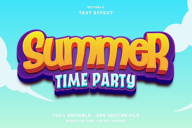 Summer time party cartoon 3d bewerkbaar teksteffect