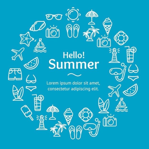 Vector summer time round design template line icon concept vector