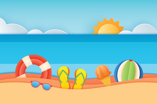 Summer Time In Beach Sea Shore With Realistic Objects. Vector Illustration  Royalty Free SVG, Cliparts, Vetores, e Ilustrações Stock. Image 37730977.