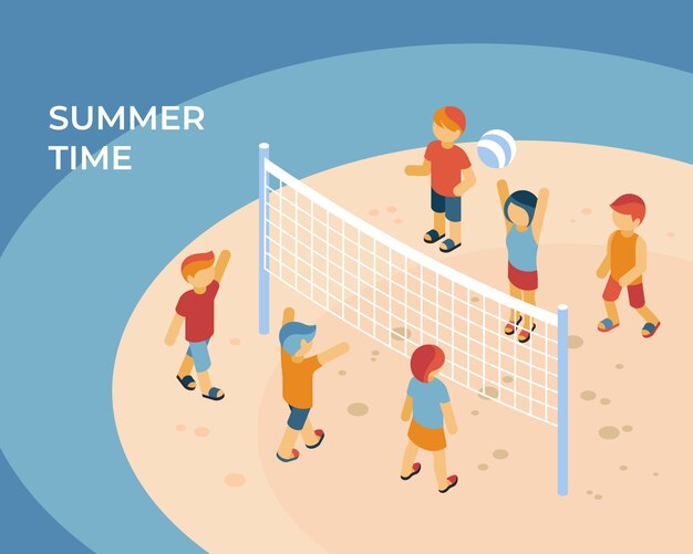 Summer time sport isometric concept illustration