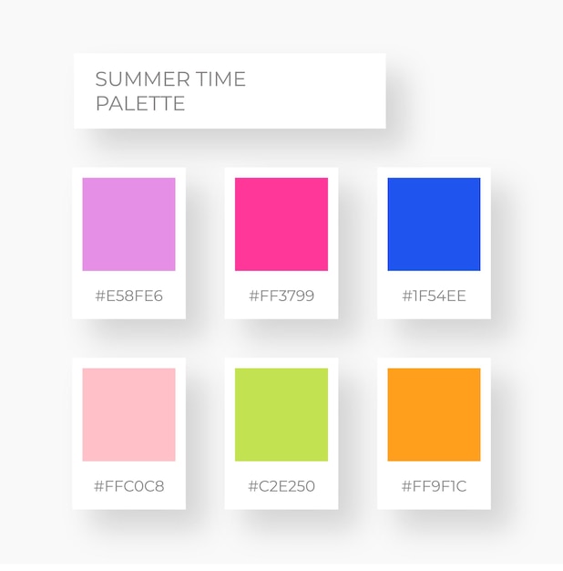 Vector summer time trendy pallete of color cozy color pallete swatch summer candy shade tone with hex