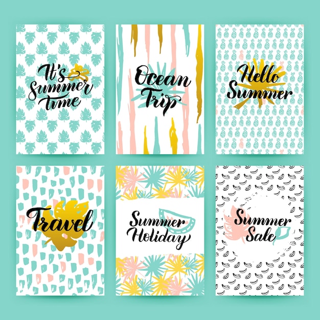 Summer time trendy posters. vector illustration of 80s style postcard design with handwritten lettering.