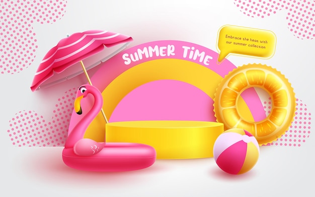 Summer time vector design. Summer time text in product display podium for mock up display.