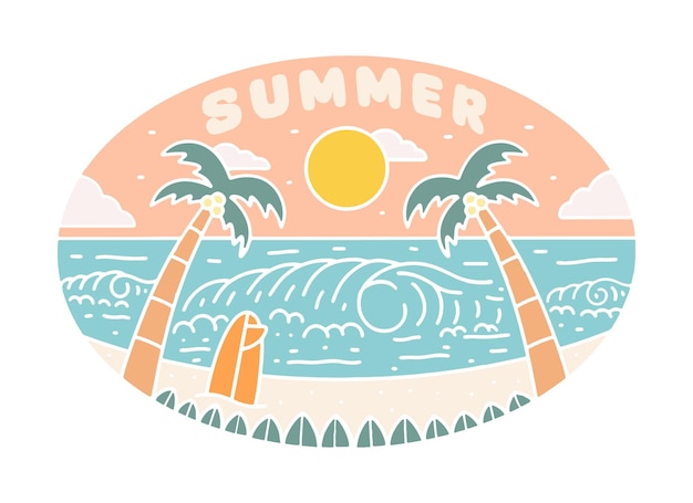 여름 시간과 해변 진동 디자인 티셔츠 배지 스티커 등에 대한 터 일러스트레이션