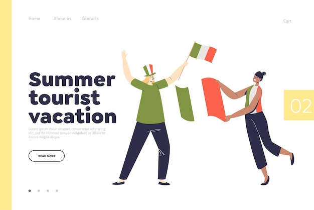 Summer tourists on vacation in italy concept of landing page