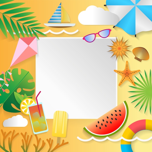 Summer travel beach banner design with empty square