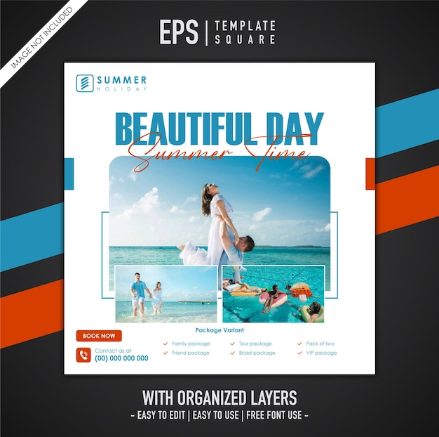 Summer travel concept social media post template