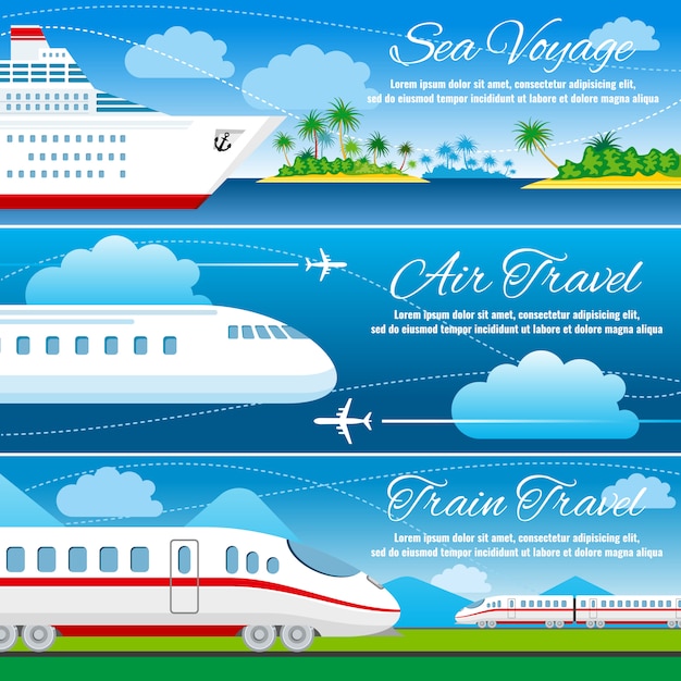 Summer travel horizontal  banners set