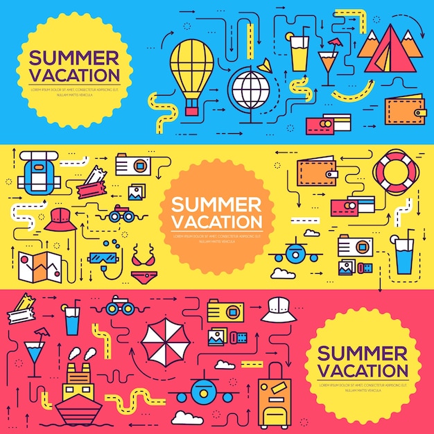 Summer travel infographic icons items banners design