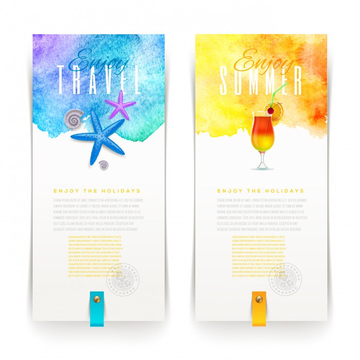 Summer and travel watercolor banners -   illustration
