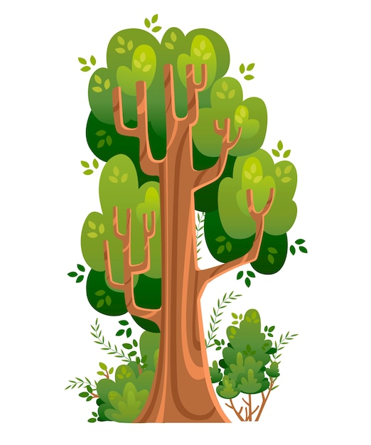 Summer tree and bushes in  . Green spaces.  illustration