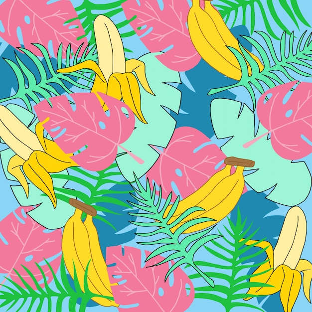 ベクトル 夏の熱帯とバナナのパターンの背景