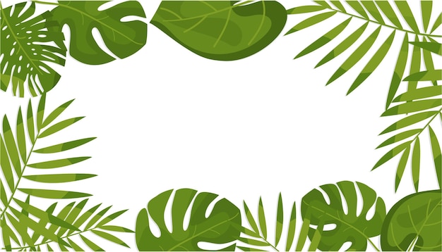 Vector summer tropical background exotic tropical leaves frame vector illustration in flat style