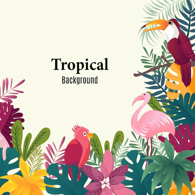 Vector summer tropical background palm leaves birds vector image.