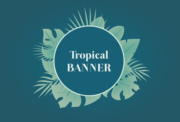 Summer tropical banner with palm leaves