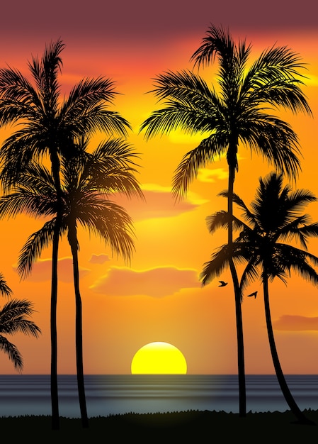 Vector summer tropical beach background with palms