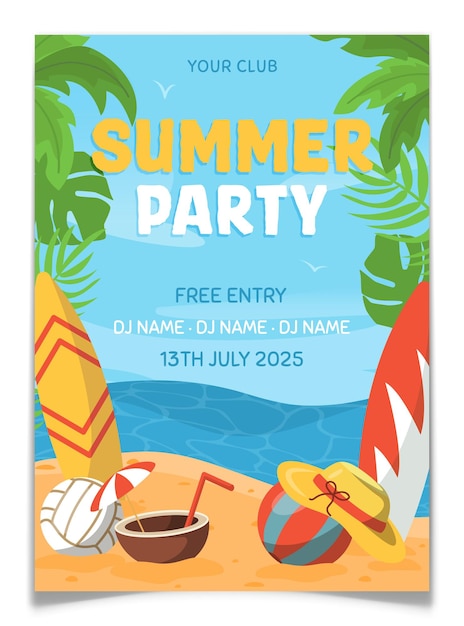 Summer tropical beach party invitation poster