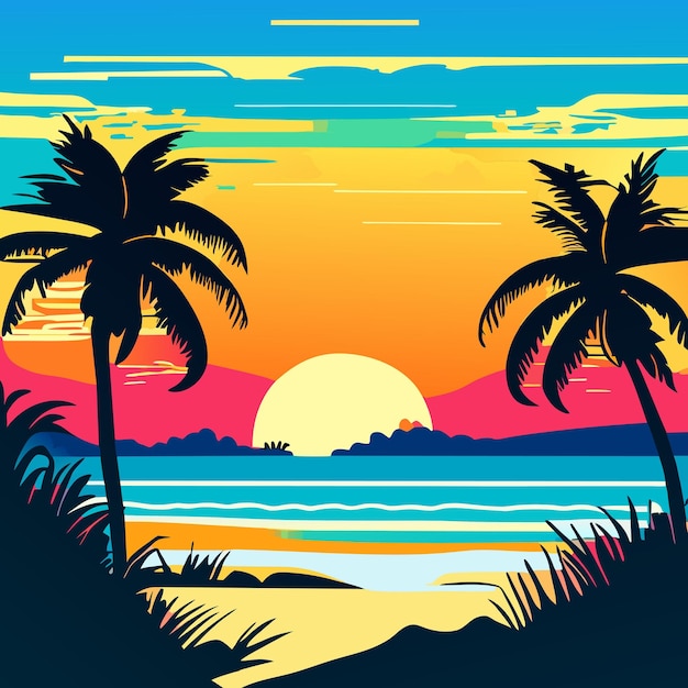 Premium Vector | Summer tropical beach vintage card background summer ...