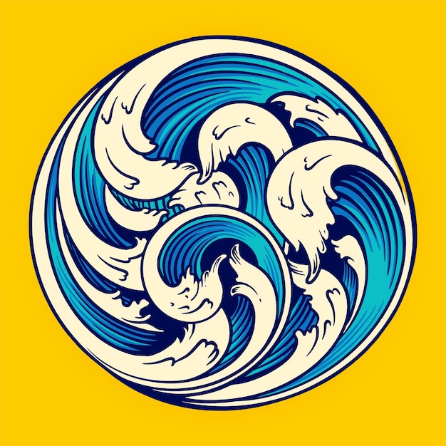 Summer tropical beach wave swirls illustrations