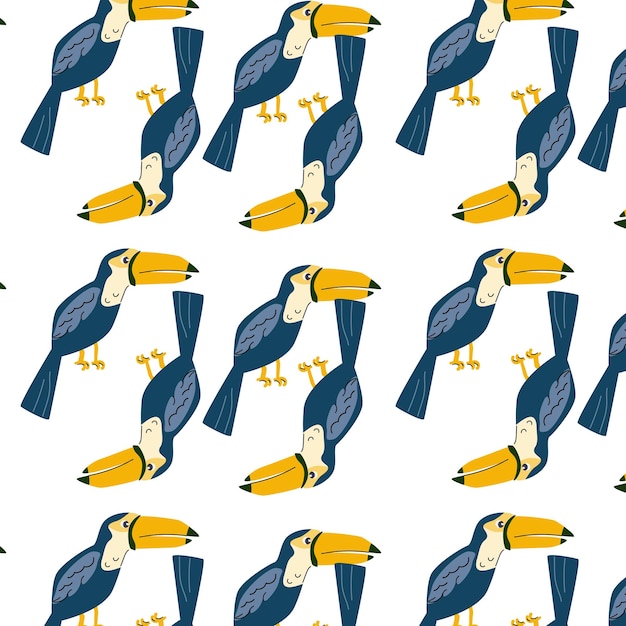 Summer tropical bird toucan animal seamless pattern