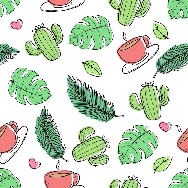 Vector summer tropical elements in seamless pattern