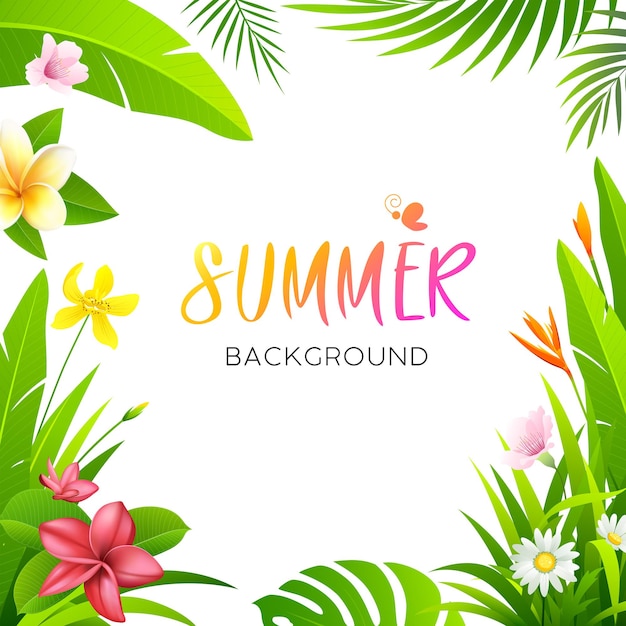 Summer tropical flower vector and green leaf isolated on white background