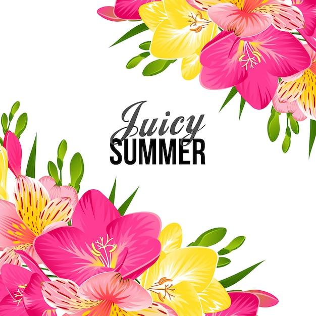 SUMMER TROPICAL FLOWERS ON A WHITE BACKGROUND IN VECTOR