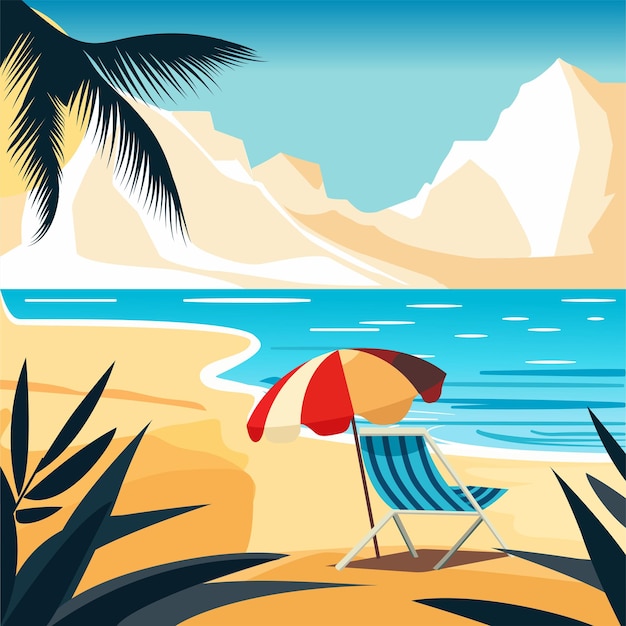 Vector summer on a tropical island with palm trees