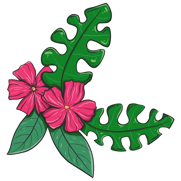 Summer tropical leaf flower cartoon clipart vintage style for Sticker