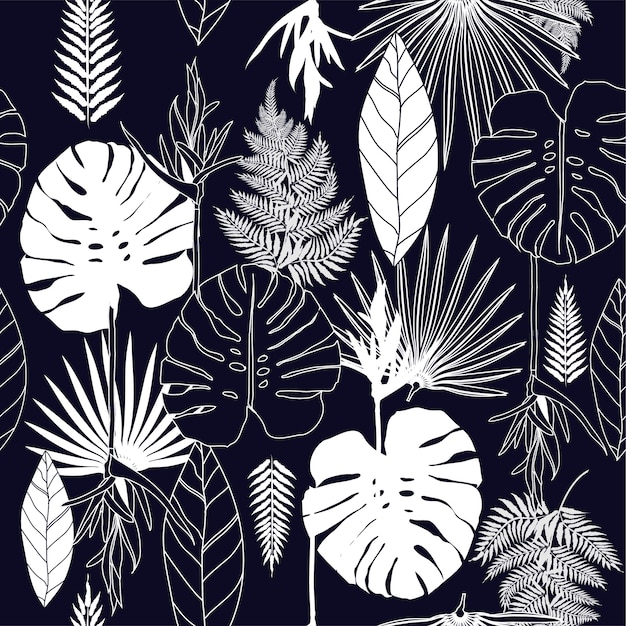 Summer tropical palm tree leaves seamless pattern