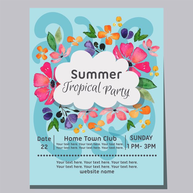 Illustrazione tropicale del manifesto dell'acquerello del fondo dell'onda della spiaggia del partito di estate