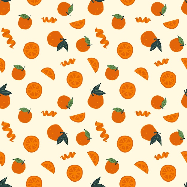 Summer tropical seamless pattern with colorful oranges and flowersVector citrus fruits background