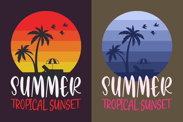 Summer Tropical Sunset Vector Typography Vintage Print Illustration Summer Shirt Design