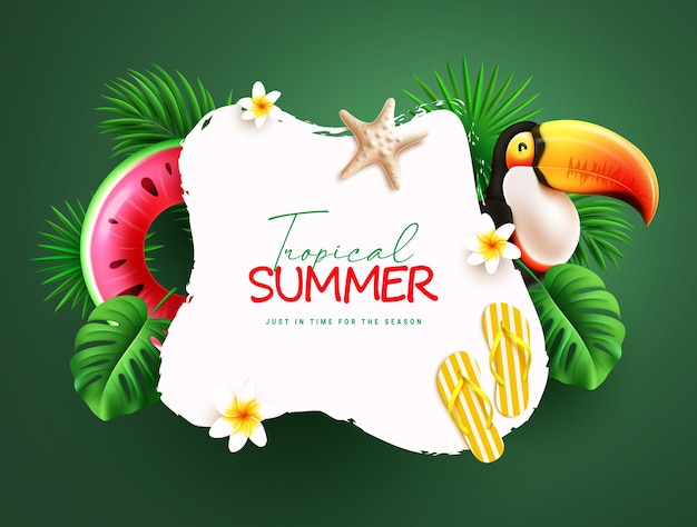 Summer tropical text vector template design tropical summer greeting text in white space