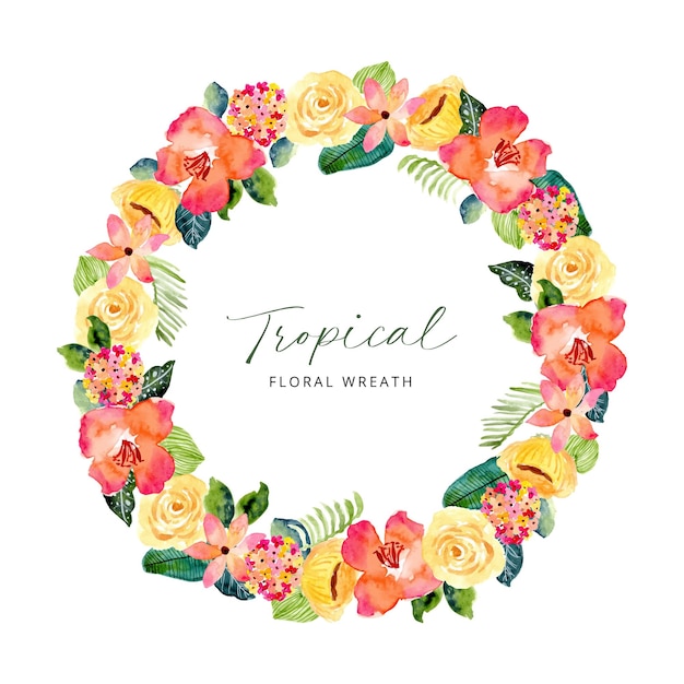 summer tropical watercolor floral wreath